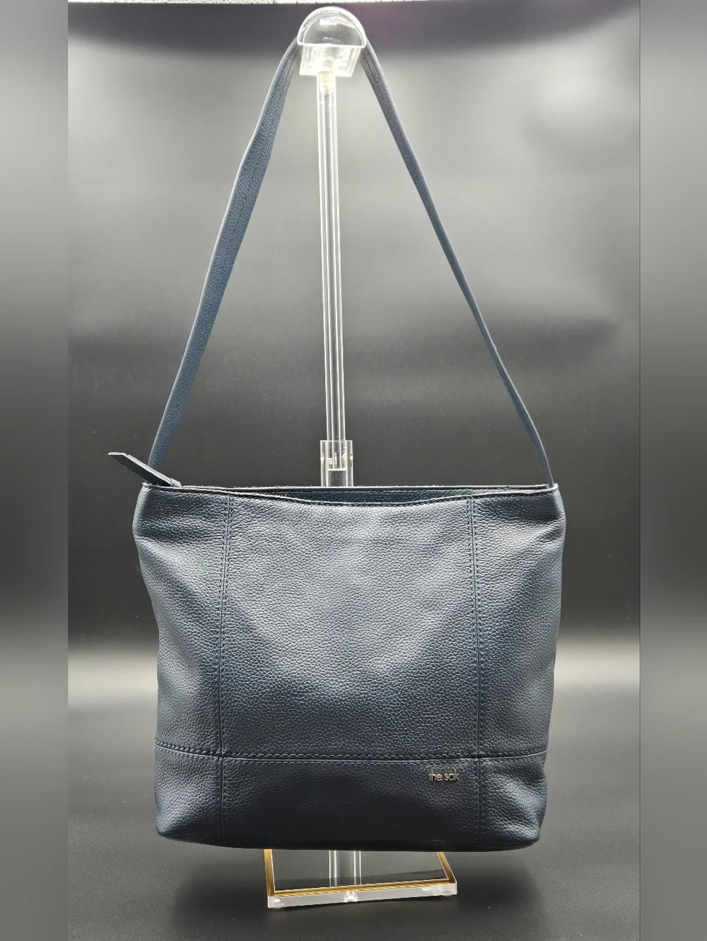 The Sak Navy Blue Pebbled Leather Shoulder Bag - Minimalist Hobo